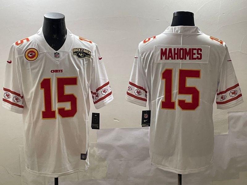Men Kansas City Chiefs 15 Mahomes White 2025 Nike Vapor Limited NFL Jersey style 17